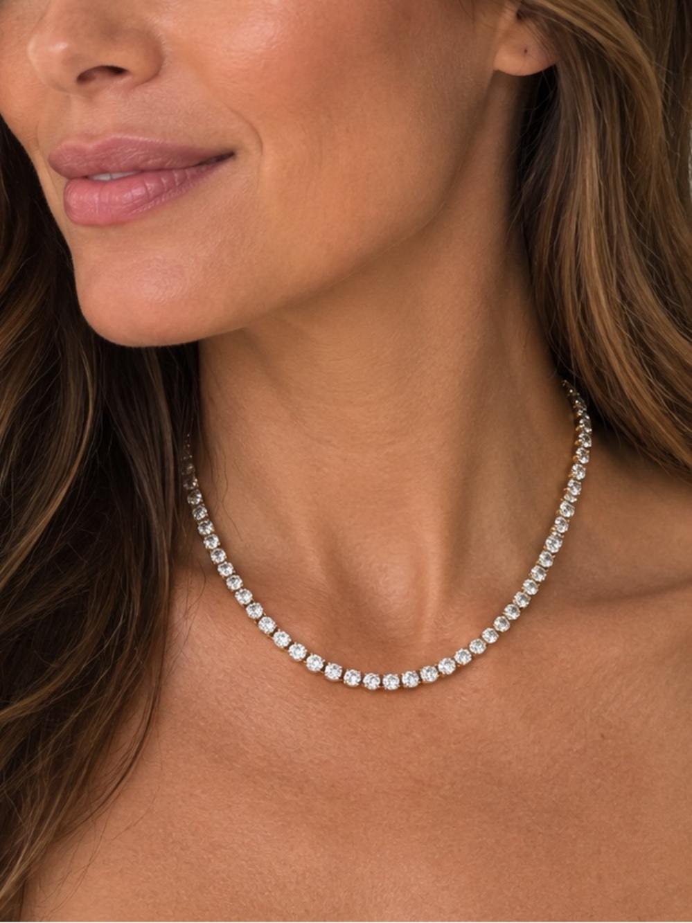 🔹Genuine Crystal Tennis Necklace – White Gold Tone